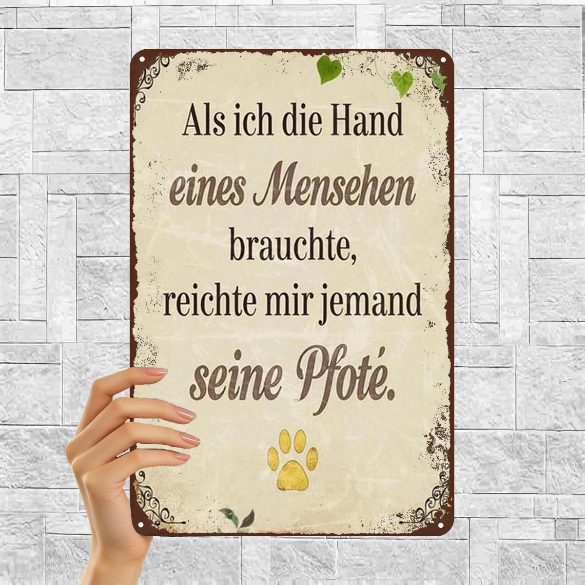 TEMU 2d Flat, 2d Flat 1pc, "metal Art Sign: 'when I Needed A Hand, Offered Me Their Paw' – Rustic Decor With Paw Print Design" 8×12 Inch, 2d Flat