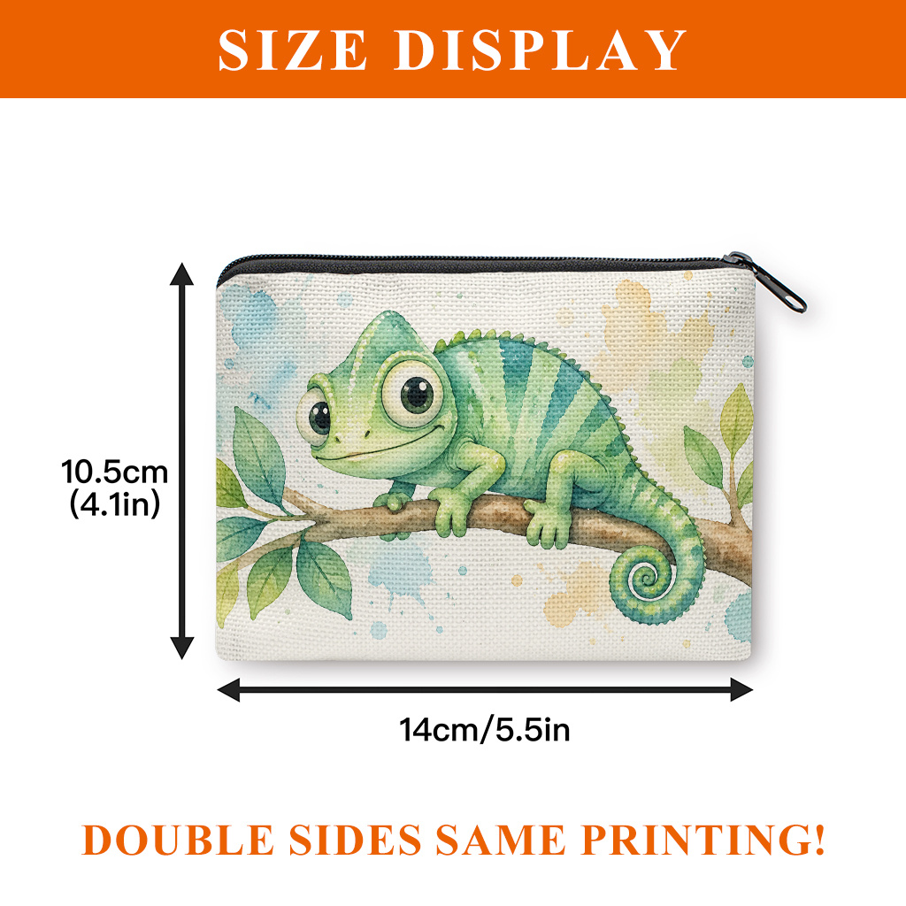 TEMU Coin Purse 1pc, Cute Chameleon On Branch Double-sided Printed Coin Purse, Mini Wallet, Coin Pocket, Makeup Bag, Suitable For And, With Zipper