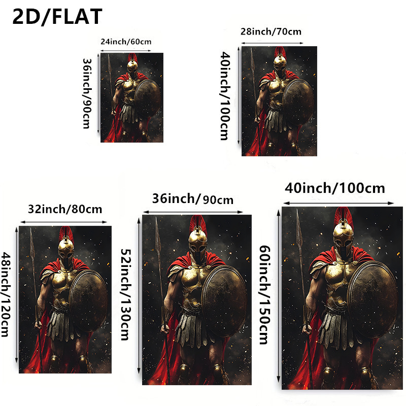 2d flat 2d flat 1pc handheld spear red cape golden   ancient greek warrior pattern 2d flat frameless canvas art large size 31 5   24 80 x 120cm suitable for   gaming room as   individual retro wall decor