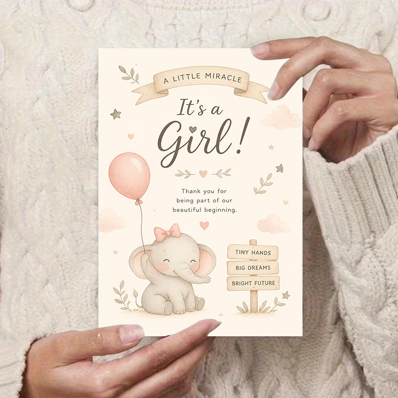 Greeting Card + Envelope Elephant Theme for New Arrival Celebration