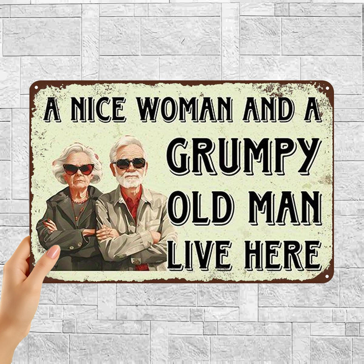 TEMU 2d Flat 1pc, "a And A Old Man Live Here" Metal Wall Art Sign – Vintage Style Decor For Home Or Gift 8×12 Inch