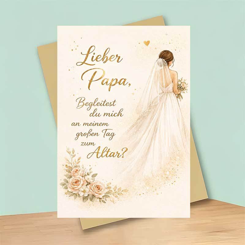 TEMU 1 Greeting Card + 1 Envelope Elegant Wedding Greeting Card, Bride Father To Walk Her Down With Text Will You Down On My Big Day, Perfect For