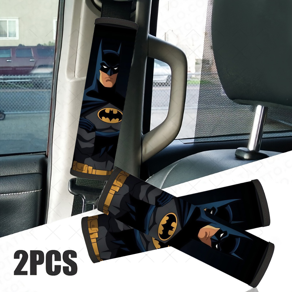 TEMU 2pcs Warner . Batman Car Seat Belt Cover, Cartoon Style - Soft Protective Shoulder Pad For Seat Belts, Stylish Polyester Fiber Accessory For