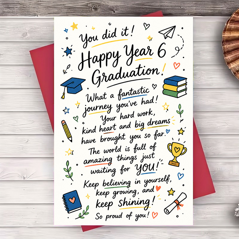 TEMU 1 Greeting Card + 1 Envelope Happy Year 6 Graduation Greeting Card For Students Celebrating Academic And Success With Inspirational Message