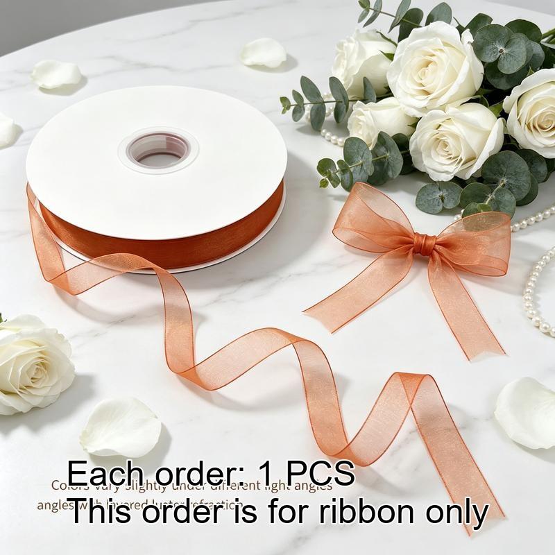 TEMU Ruban transparent de (3/8 pouce) 200 yards par rouleau, ruban universel orange uni pour la fabrication de nœuds, , décoration de fête, emballage