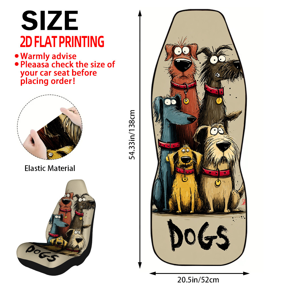 TEMU 2pcs Universal Car Seat Covers With Funny Cartoon Dogs Illustration Graphic Design, Front Seat Protectors For Cars Suvs Trucks, Modern Vehicle