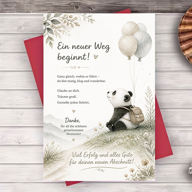 Image of 1 Greeting Card + 1 Envelope Greeting Card For Farewell And Good Luck Wishes For And Colleagues Elegant Panda Design Flat Note Card For Graduation Or Job Change