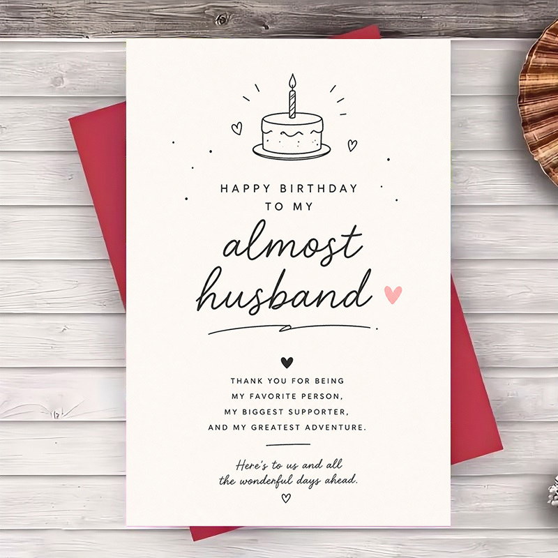 TEMU 1 Greeting Card + 1 Envelope Happy Birthday Greeting Card For Husband Romantic Flat Paper Card For Fiance Boyfriend Anniversary Or Birthday Gift