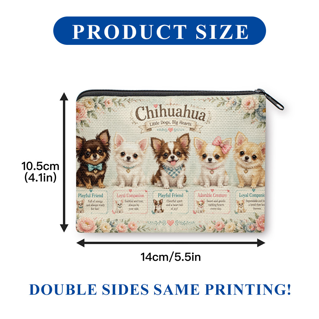 TEMU 【商品名】コインパース、かわいいチワワの仔犬5匹の両面プリントコインパース、キーやお釣りを収納できるバッグ、ポータブルポーチ、バッグ、万能メイクアップバッグ、軽量で実用的なギフト