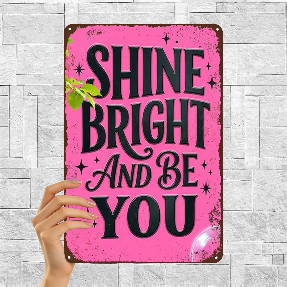 TEMU 2D Plat 1 stuk, Stralend en Zelf Zijn - Inspirerend Roze Metalen Muurkunst Schild 8×12 Inch
