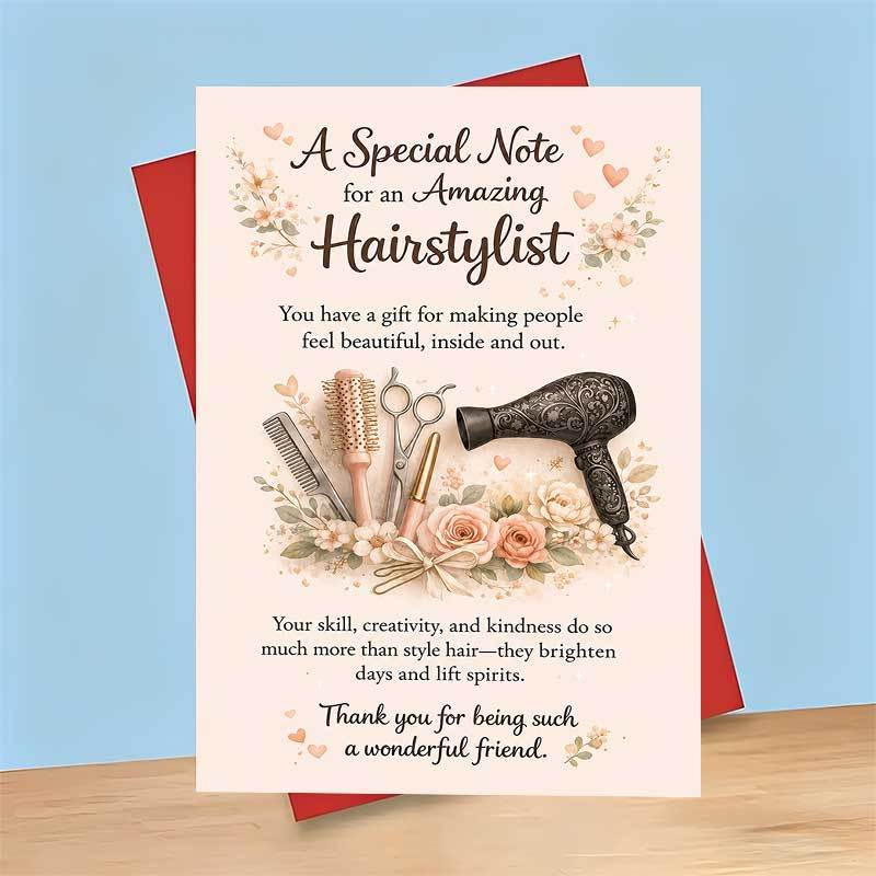 TEMU 1 Greeting Card + 1 Envelope Elegant Floral Hairstylist Appreciation Greeting Card, Salon Tools And Roses Illustration " Note For An Amazing