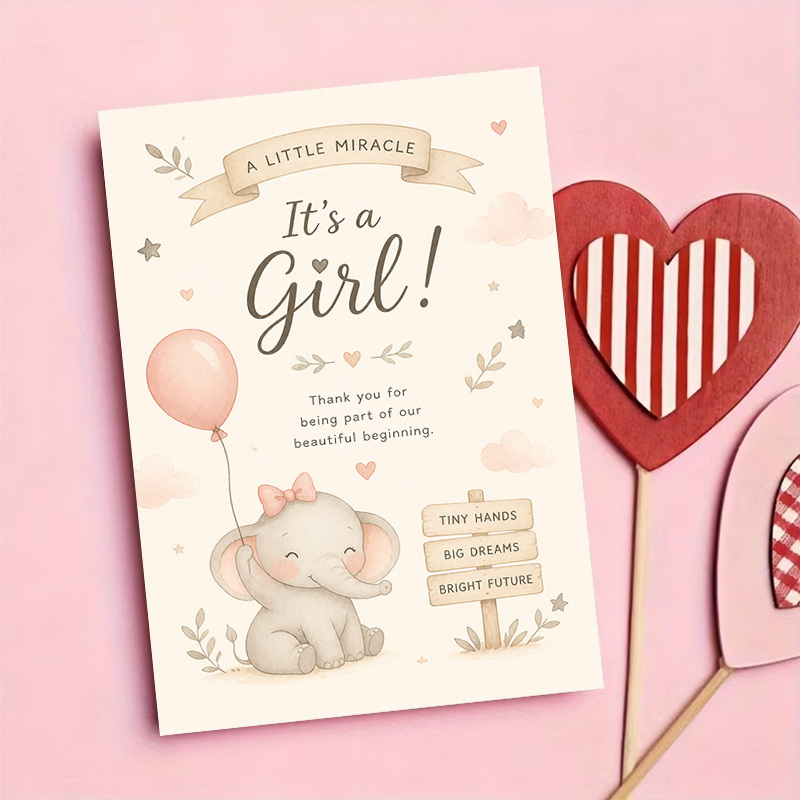 Greeting Card + Envelope Elephant Theme for New Arrival Celebration