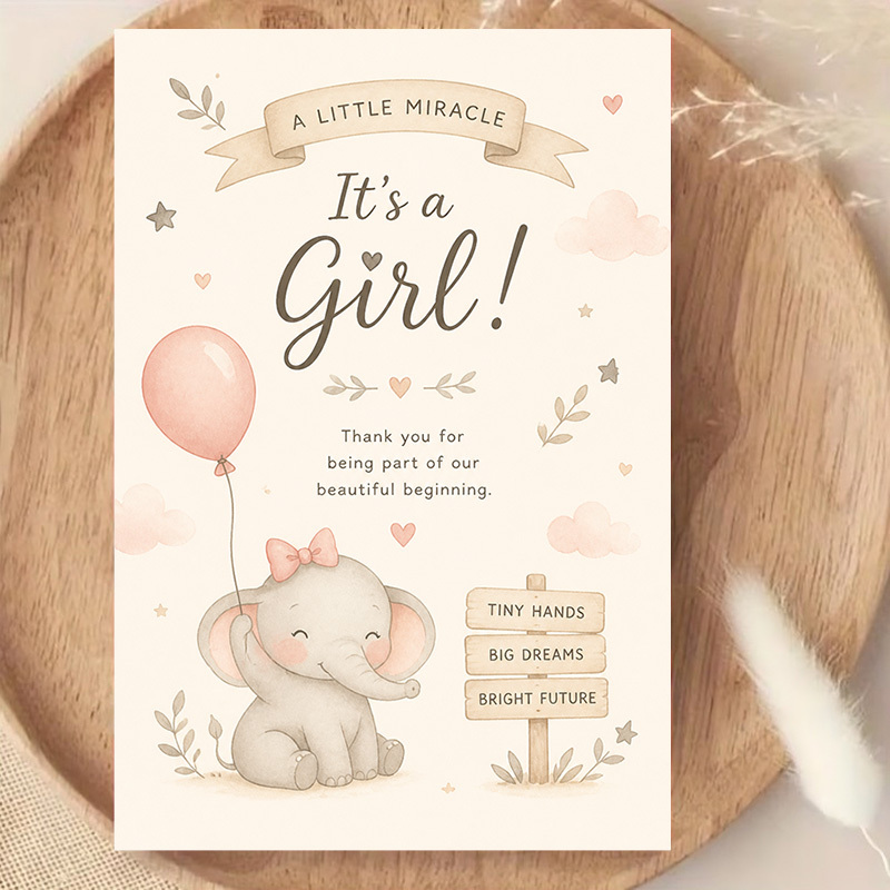 Greeting Card + Envelope Elephant Theme for New Arrival Celebration