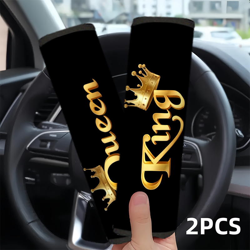 TEMU 2pcs King And Seat Belt Cover, , High-quality Material, Sleek , Universal Car Compatibility, Soft Cushioned Support, Durable Long-lasting Use,