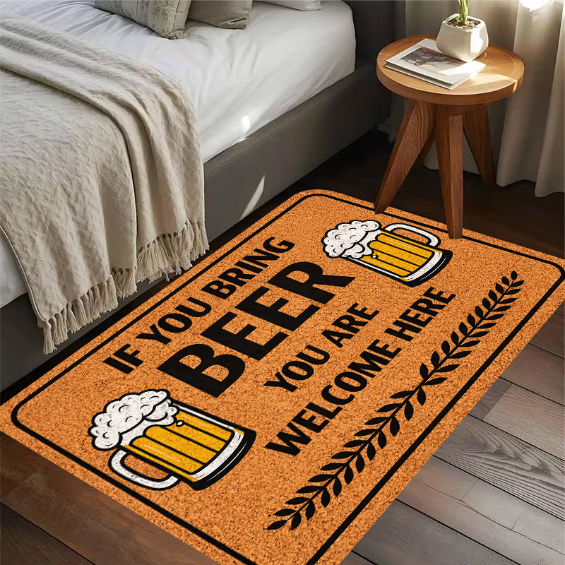 TEMU 1pc Beer-themed Welcome Suitable For Home Decor, Non-slip Machine-washable Mat With Beer Mug Print Entryway, Colorful Suitable For Entryway,