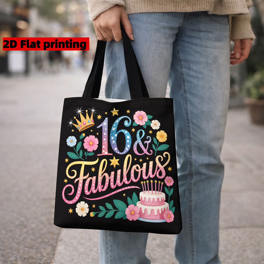 TEMU 1pc 1pcs 16 & Fabulous Themed Tote Bag Suitable For 16th Birthday Party Decorations, Floral Sweet 16 Gift For Teen, Graduation Present, For Home