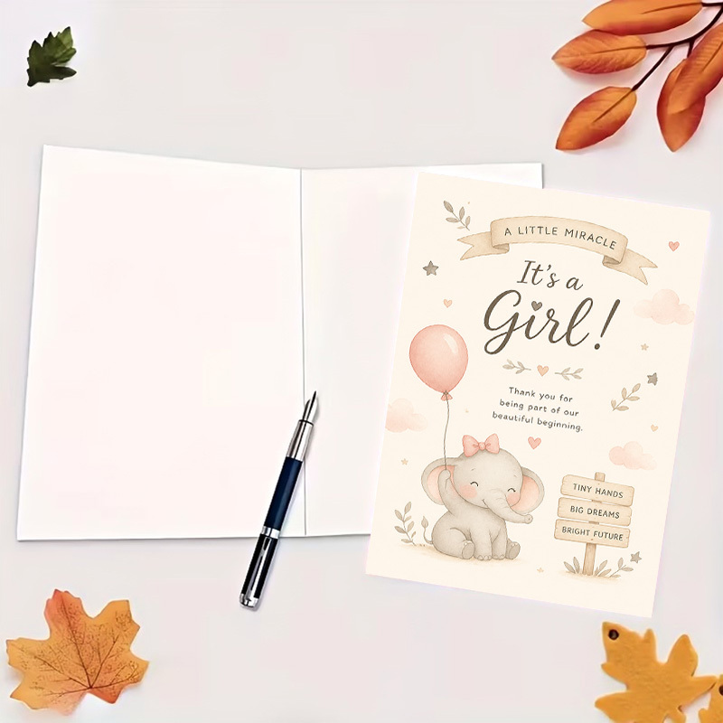 Greeting Card + Envelope Elephant Theme for New Arrival Celebration