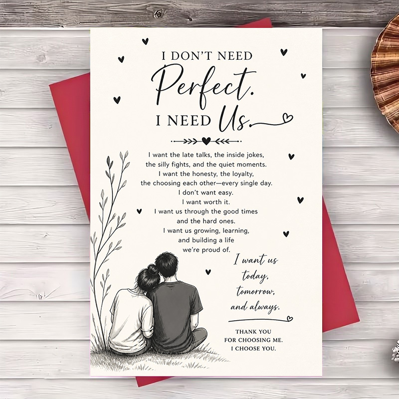 TEMU 1 Greeting Card And 1 Envelope Greeting Card For Boyfriend Girlfriend Anniversary Valentine's Day Gift Flat Note Card For Couples Relationship