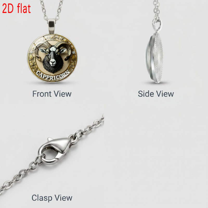 Capricorn-Themed Glass Pendant Necklace, Unisex