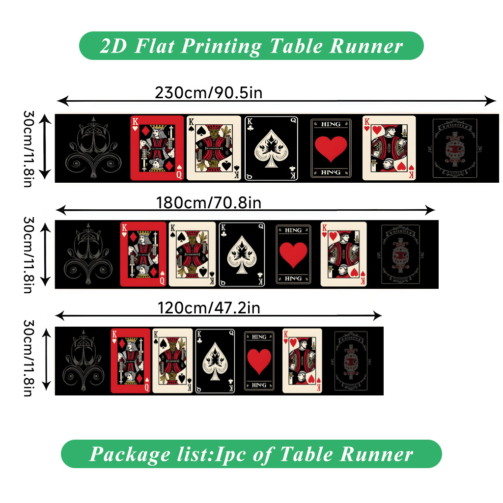 TEMU 2d Flat Printing Table Runner 1pc, Poker Card Design Art Polyester Table Runner, For Holiday Dining And Home Decor, Indoor/outdoor Party
