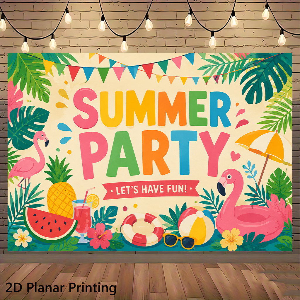 TEMU 2d Flat, 2d Flat - 2d Flat, 2d Flat - 2d Flat Banner 1pc, Summer Party Theme, Suitable For Living Rooms, Party Venues, 's Rooms, Yard
