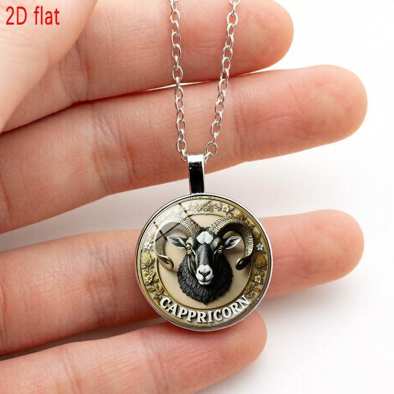 Capricorn-Themed Glass Pendant Necklace, Unisex