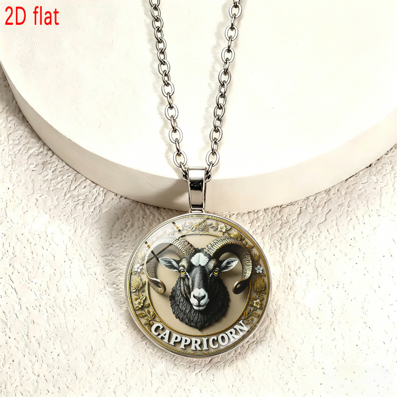 Capricorn-Themed Glass Pendant Necklace, Unisex