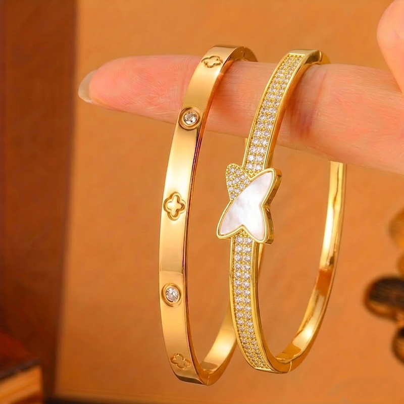 2pcs Mother-of-Butterfly Design Stainless Steel Bangle Set