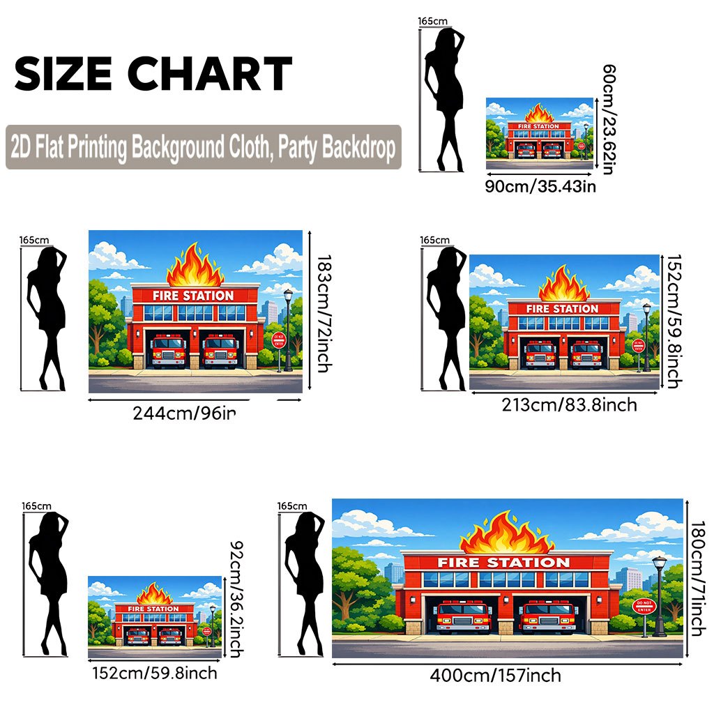 TEMU 2d Flat, 2d Flat - 2d Flat, 2d Flat - 1pc 2d Flat Background Cloth, Exterior Display 2 Fire Trucks Polyester Background Banner, Suitable For