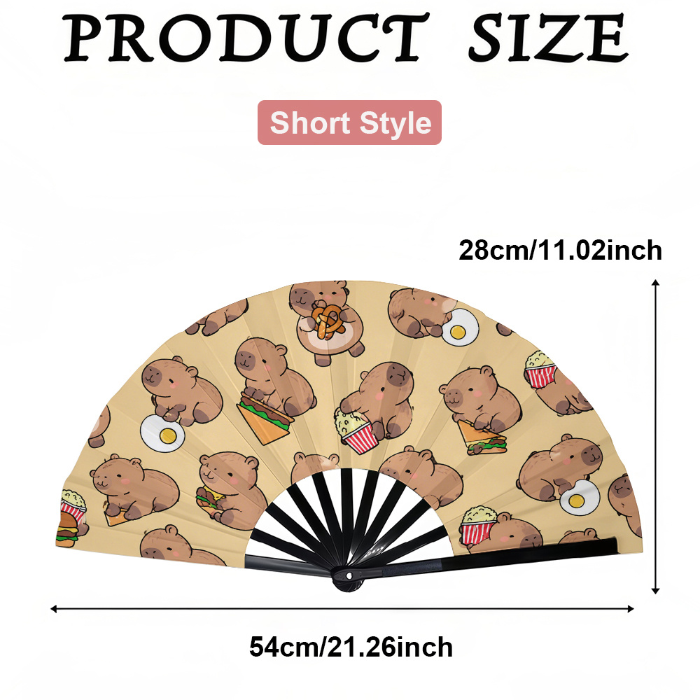 TEMU 1pc Women's Folding Fan, Cute Food Capybara Print Hand Fan, Fashionable Folding Fan, Trendy For Parties And Music Festivals, Portable Design,