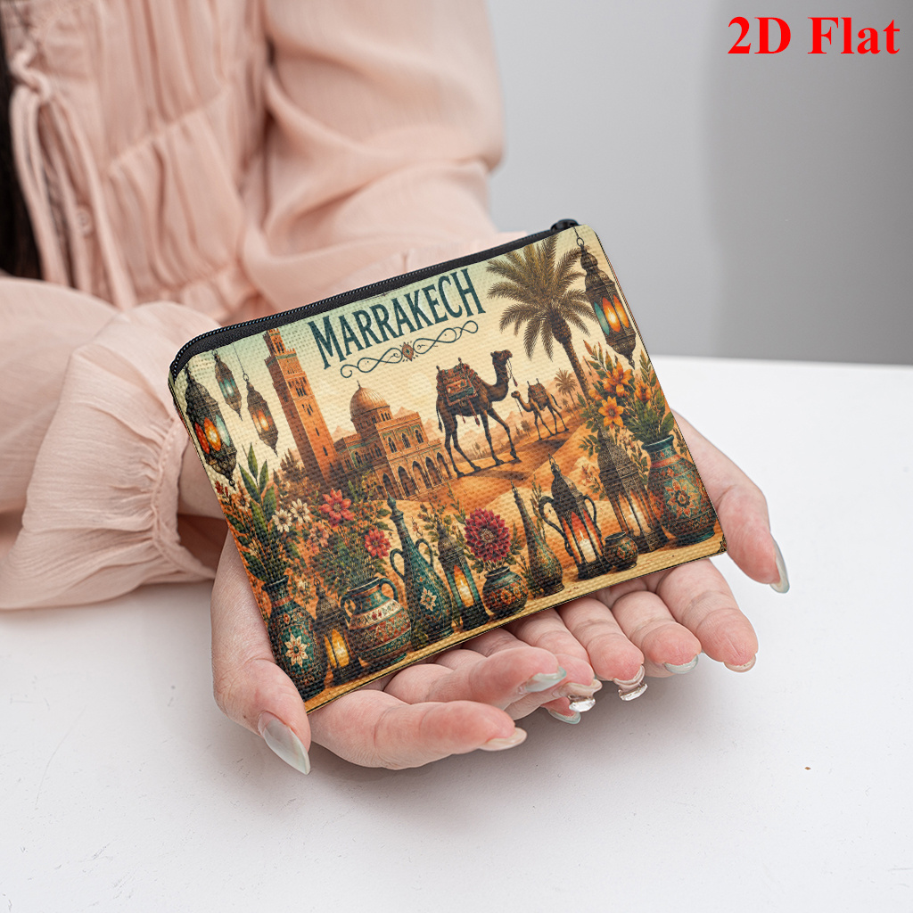 TEMU 1pc Marrakech Desert Coin Purse - Zippered Portable Wallet & Makeup Bag With Moroccan, Lightweight Suitable For Travel, Earphones, Lipstick,