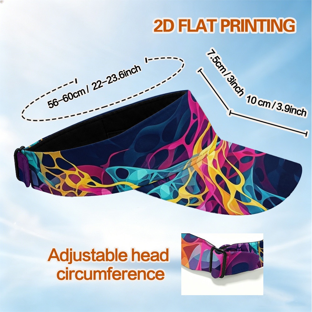 TEMU 1pc Sombrero de Sol de Ondas Abstractas Coloridas Superior Abierta para Hombres y Mujeres, Transpirable Gorra de Tenis - Visera Casual Ajustable