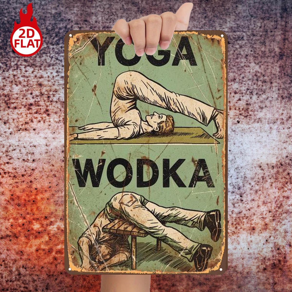 TEMU 2d Flat 1pc, "yoga And Vodka: Fun Twists For Health And Relaxation", Logo, Decorative Painting/room/restaurant/bar/door/garage Decor, 2d Flat