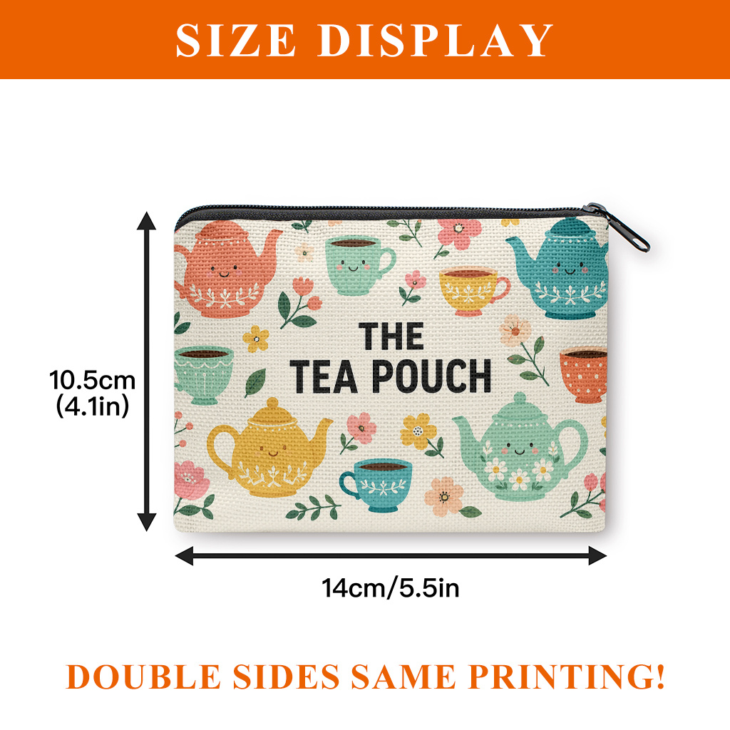 TEMU Coin Purse 1pc, Tea Pots And Cups Design Double-sided Printed Coin Purse, Mini Wallet, Coin Pocket, Makeup Bag, Suitable For And, With Zipper