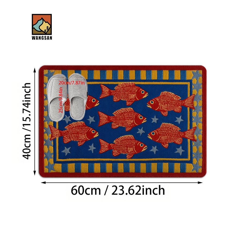 TEMU 1 pièce Tapis KAFULAM Vintage Poisson Rouge, Tapis Antidérapant avec Dos en PVC et Motif Poisson Rouge, pour Salle de Bain, Décoration d'Entrée,