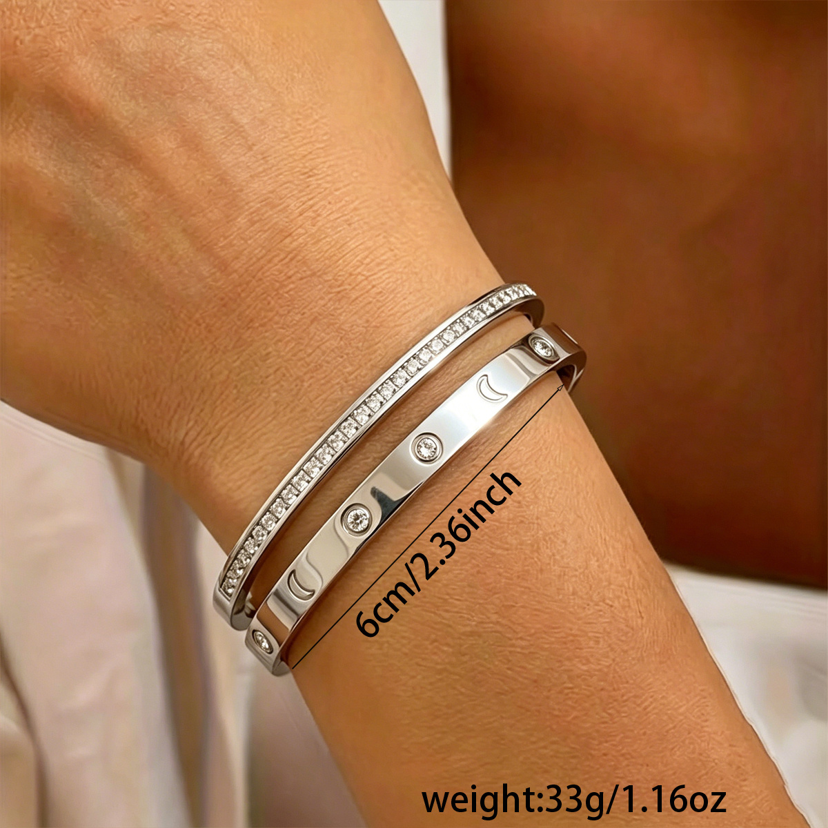 2-Pack Moon Engraved Stainless Steel Double Hoop Stackable Bracelets