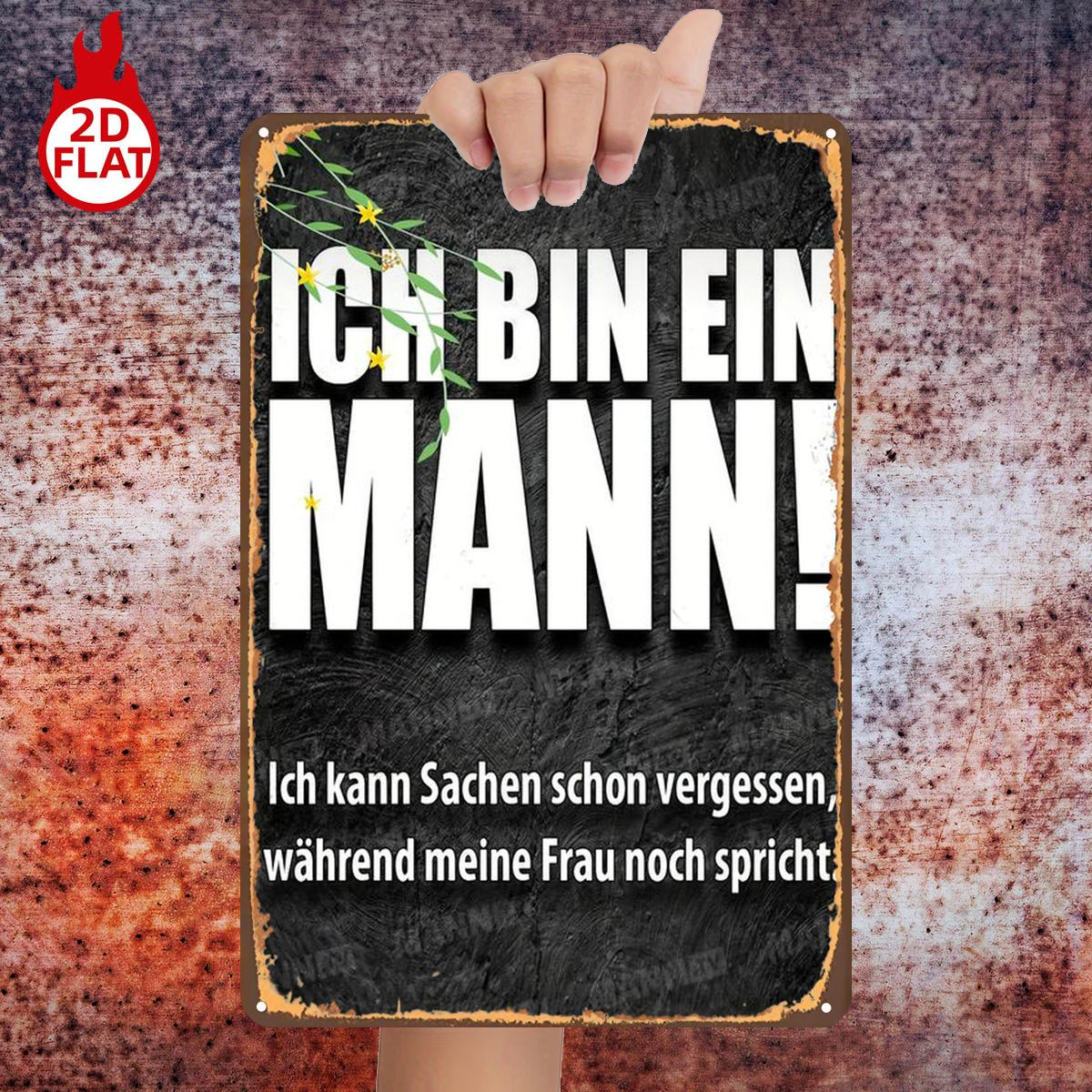TEMU 2D-Flach, ., Ich bin ein Mann! Ich kann Dinge vergessen, während meine Frau noch redet., Metallschild aus Eisen, Größe (8"x12"/20cm*30cm),