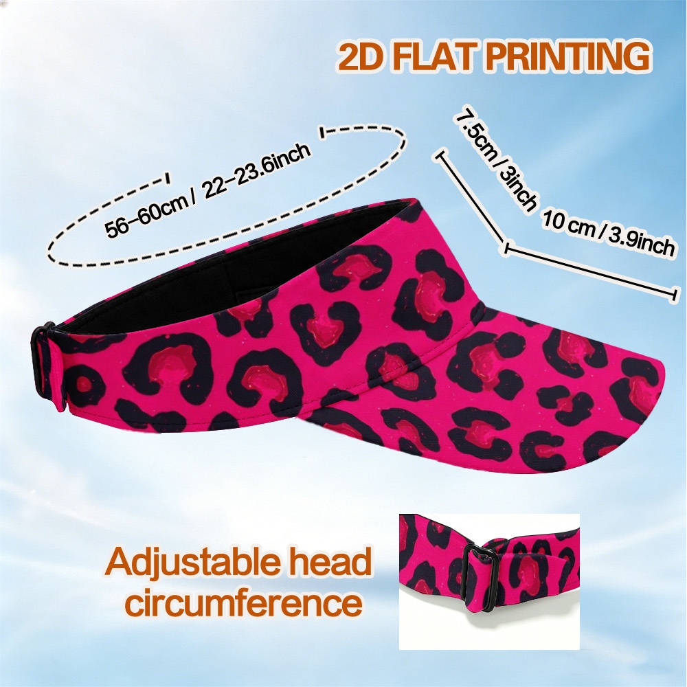 TEMU 1 pièce Chapeau de soleil à dessus ouvert à motif de taches de léopard rose, casquette à visière réglable à large bord, chapeau de plage de