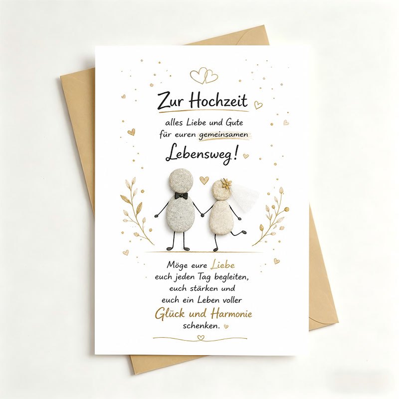 TEMU 1 Greeting Card + 1 Envelope Elegant Wedding Greeting Card, Stone Couple Holding Hands With Hearts, "", Suitable For , Wedding Romantic