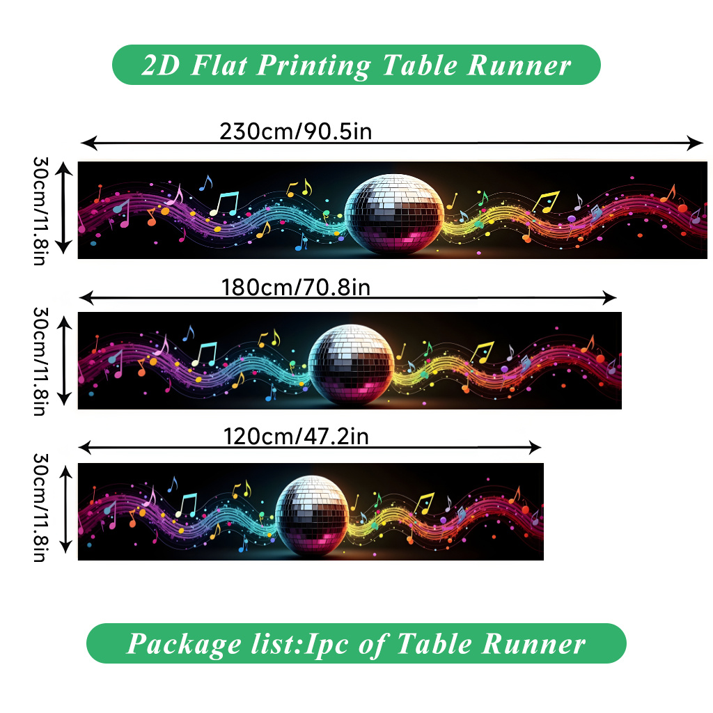 TEMU 2d Flat Printing Table Runner 1pc, Disco Ball And Music Rhythm Polyester Table Runner, For Holiday Dining And Home Decor, Indoor/outdoor Party