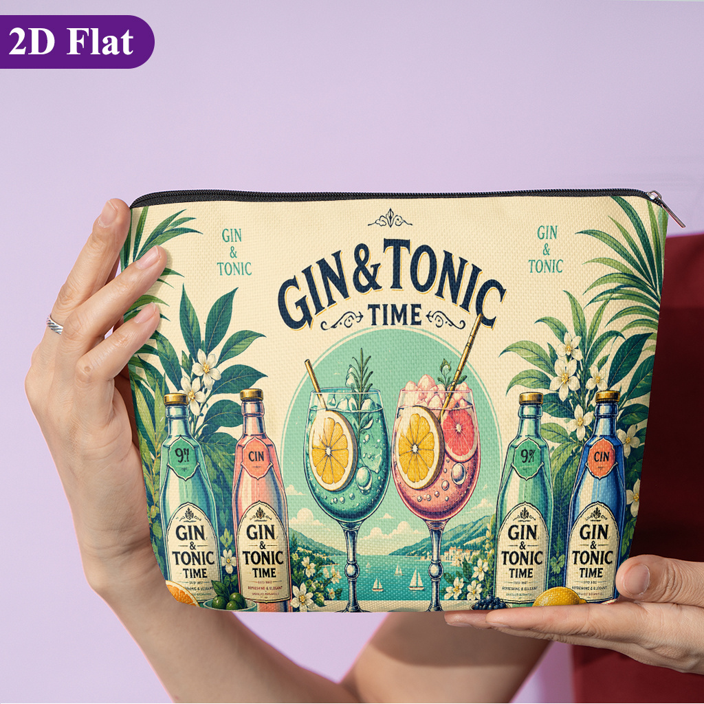 TEMU Borsa per cosmetici 1 pz, Gin Rinfrescante, Elegante Borsa da Toilette da Viaggio, con Divertenti Motivi Stampati su Entrambi i Lati, Chiusura a