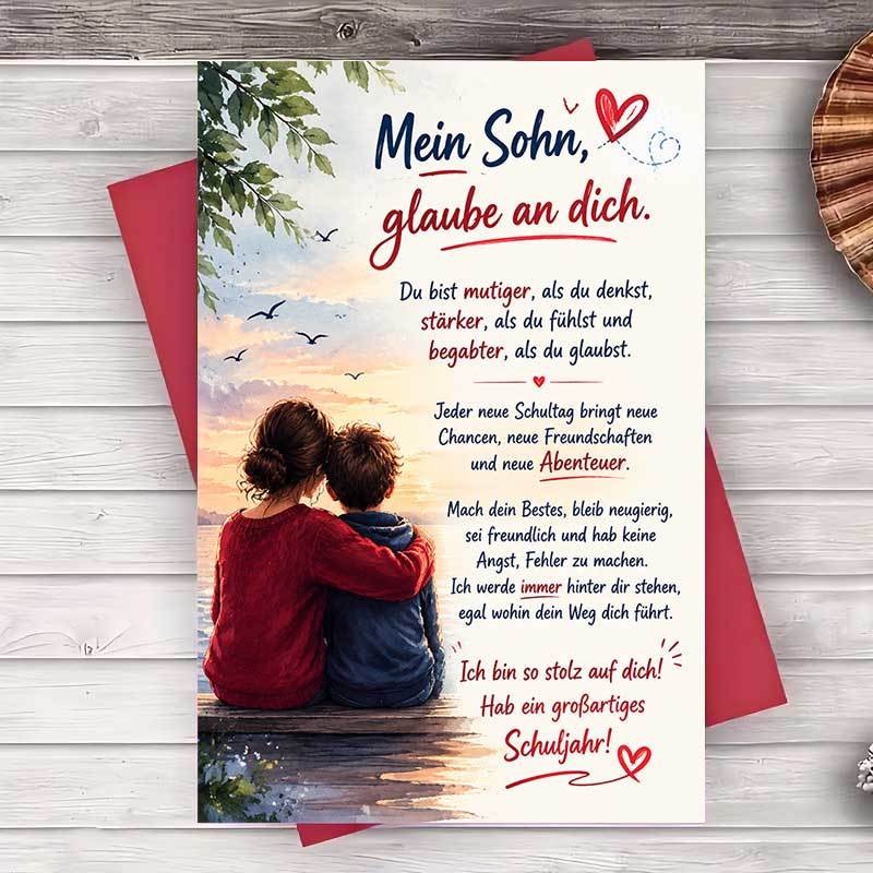TEMU Ermutigende Grußkarte für den Sohn zum Beginn des neuen Schuljahres von der Mutter