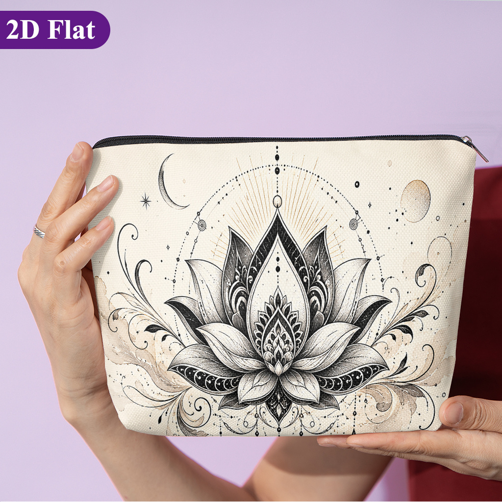 TEMU Borsa cosmetica 1 pz, for Lotus Design, elegante borsa da toilette da viaggio, con divertenti motivi stampati su entrambi i lati, chiusura a