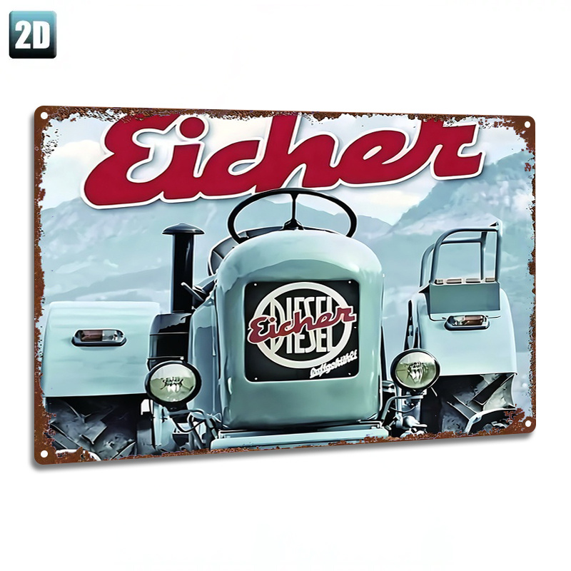 TEMU 2D-Flach, . Metallschild-Gemälde, 2D-Flach, „Cidheir Vintage Traktor Eisen-Schild-Kunst“, ein Retro-Wandbehang geeignet für Zuhause, Bars,