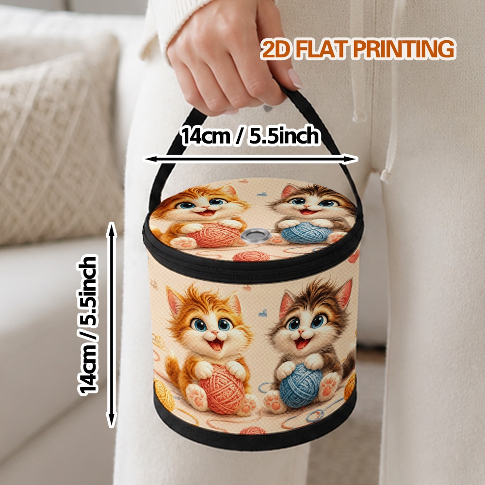 TEMU 1pc Cute Kitten With Yarn Design Yarn Storage Bag, Top Perforated Opening Design, Portable Crochet Bag, Suitable For Corner, Warm Gift For