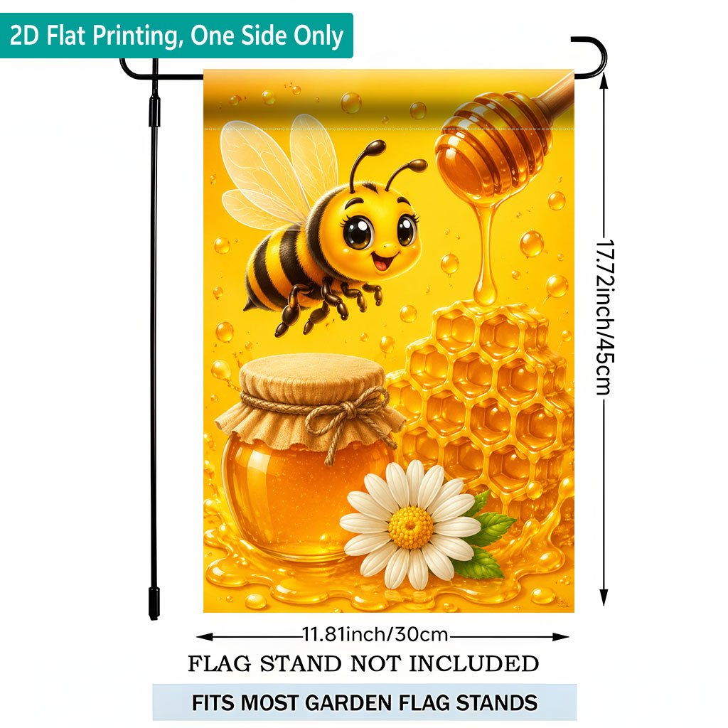 TEMU 2d Flat, 2d Flat Printing Garden Flag 1pc, Honey And Bee Elements Single-sided Printed Garden Flag, Durable Polyester Outdoor Patio Decoration,