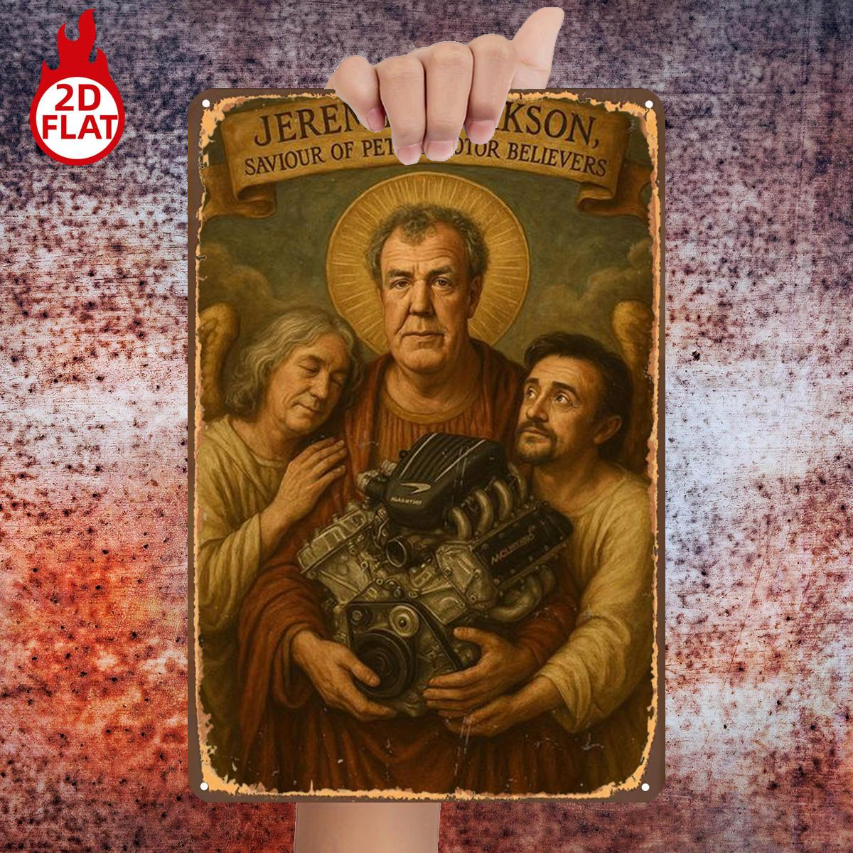 TEMU Piatto 2D, 1 pz, Piatto 2D, " : Santo dei Credenti nei Motori a Benzina", Targa in Metallo e Ferro, Dimensioni (8"x12"/20cm*30cm), Quadri