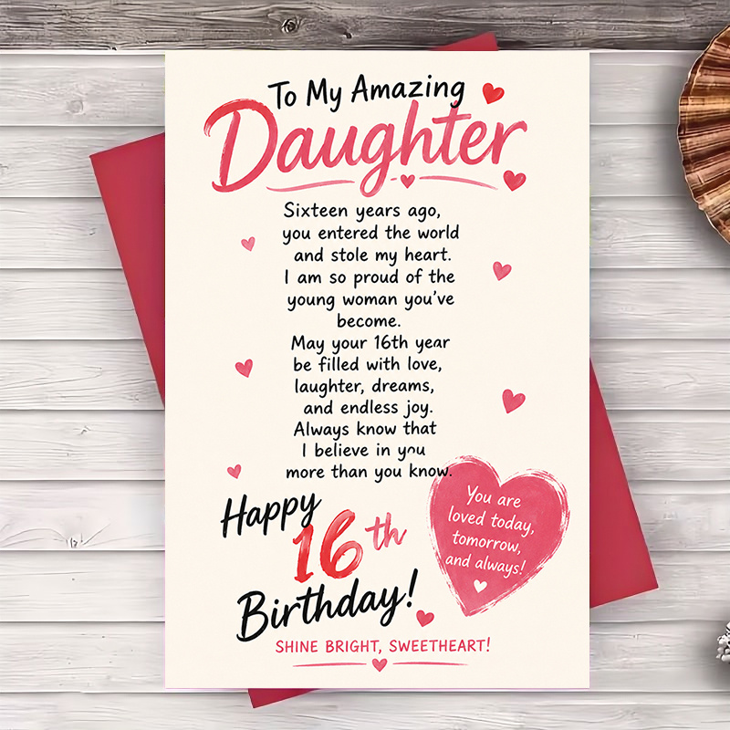 TEMU 1 Envelope And 1 Funny Greeting Card Happy 16th Birthday Card For Daughter Loving Birthday Greeting Card From Mom Or Dad For Celebration