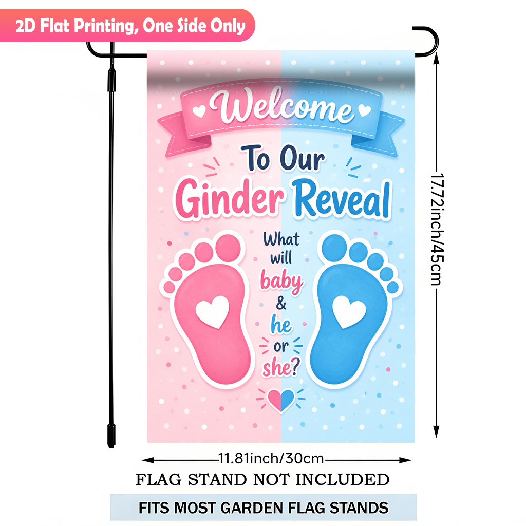 TEMU 2d Flat - 2d Flat Printing Garden Flag 1pc, Happy Gender Reveal Durable Polyester Outdoor Patio Decoration, Outdoor Patio Flags, And Patio