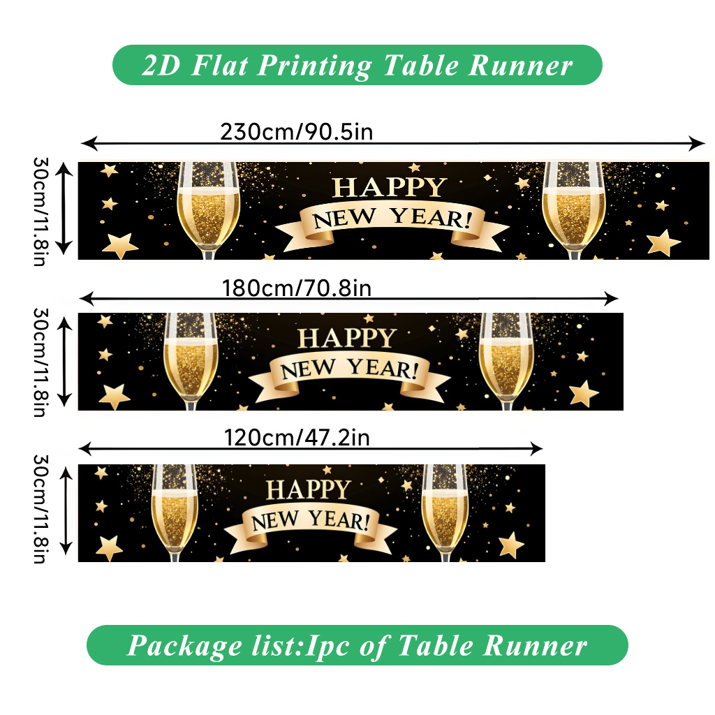 TEMU 2d Flat Printing Table Runner 1pc, Happy New Year Celebration Polyester Table Runner, For Holiday Dining And Home Decor, Indoor/outdoor Party